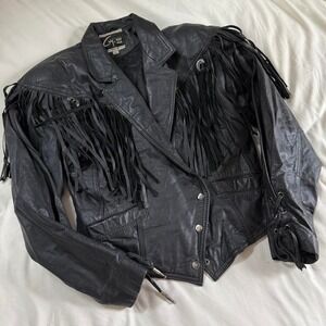 black‎ fringe leather jacket  70s global identity genuine leather fringe western